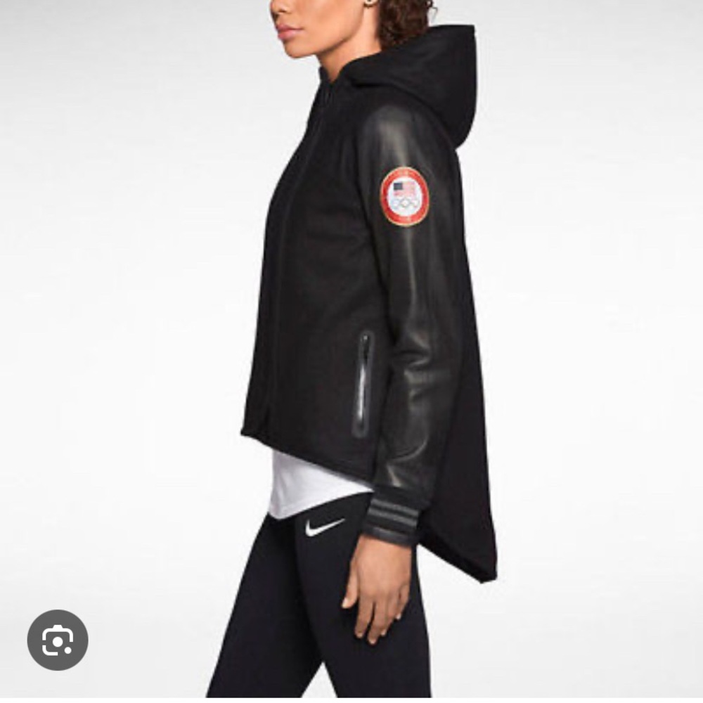 Nike OLYMPIC USA leather cape destroyer jacket BLACK WOOL XS 582837
